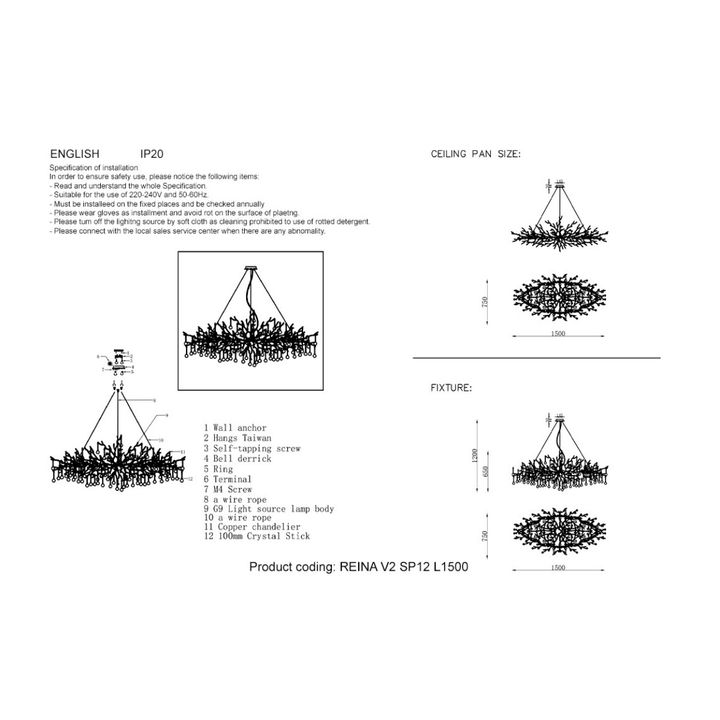 Подвесная люстра Crystal Lux REINA V2 SP16 L1500 SILVER PATINA