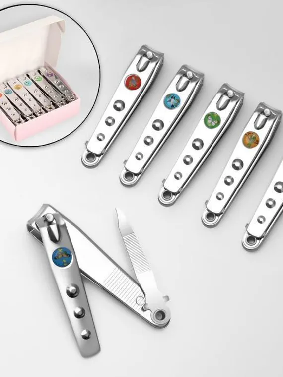 Кусачки-книпсер педикюрные, с пилкой, 7,6 см, фасовка 12 шт в коробке, рисунок МИКС