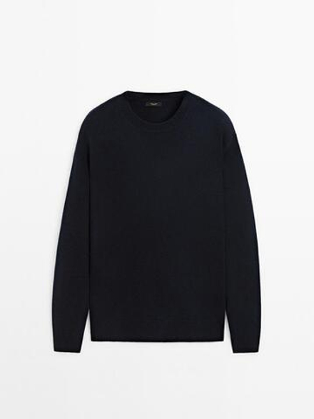 Massimo Dutti Свитер из смесовой шерсти с круглым вырезом, темно-синий