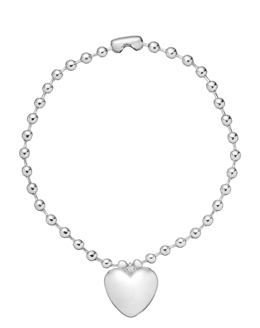 Колье металлическое сердце, цепь из шариков, серебро