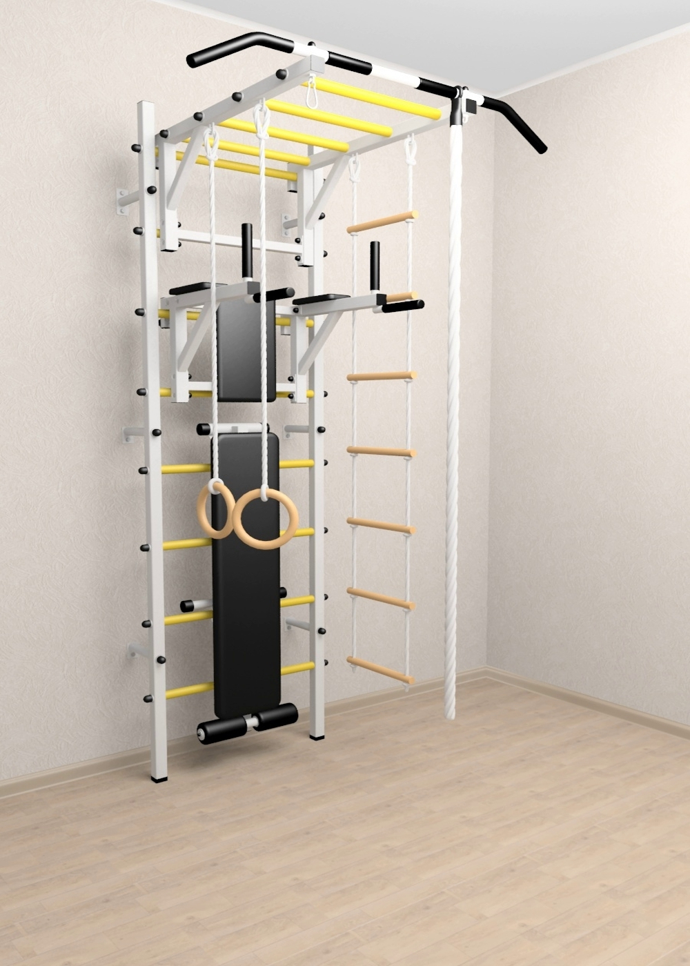 Шведская стенка Sv Sport 525 (Турник рукоход/Брусья/Скамья/Канат/Kольца/Лестница)