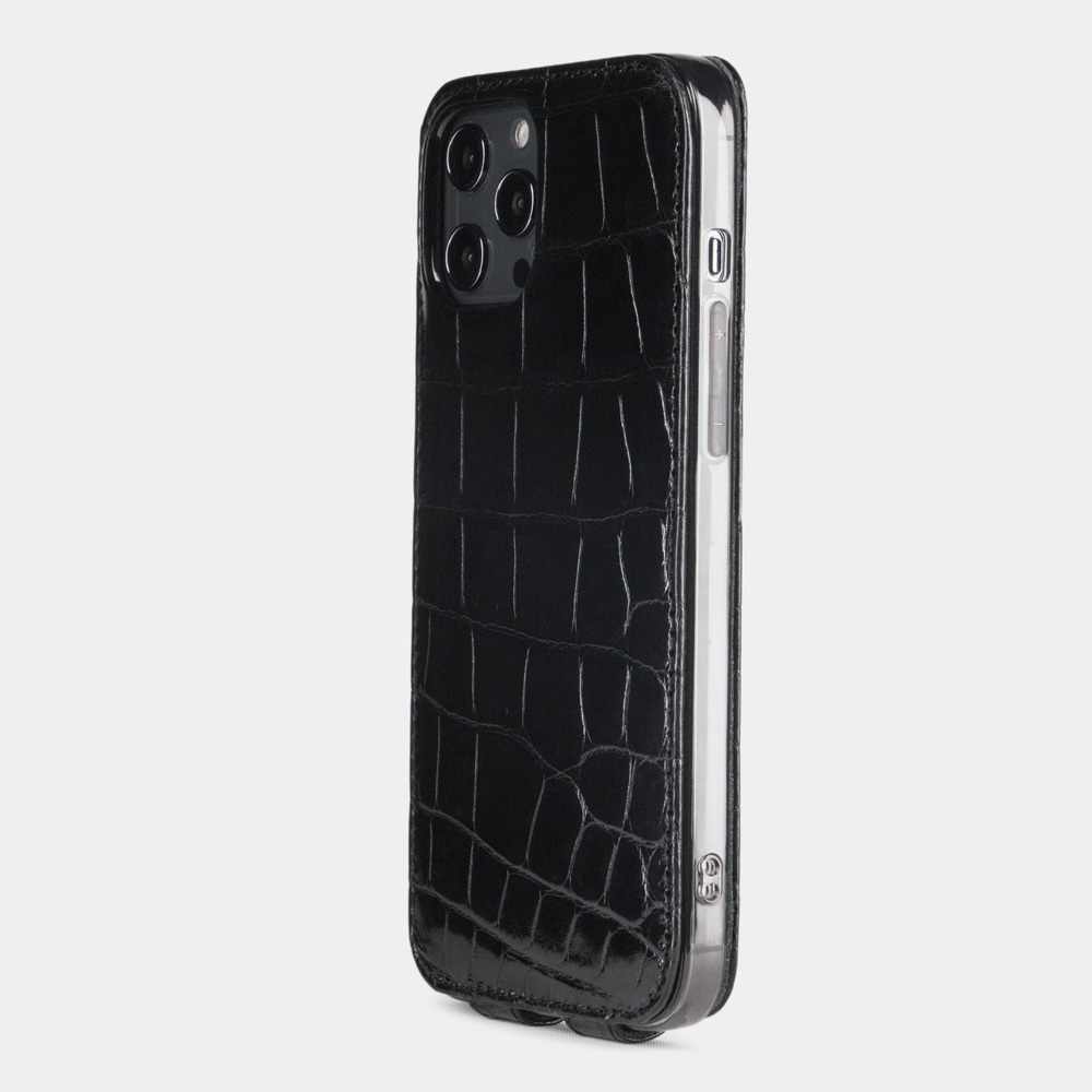 Чехол кожаный для iPhone 12 Pro Max цвета черный лак