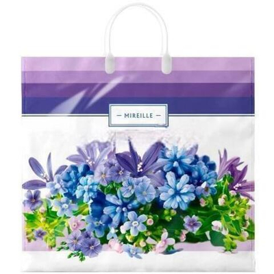 Пакет с пластиковой ручкой ПВД 38х35 (90 мкм) "Мирель" лам. (10/100 шт.) Интерпак