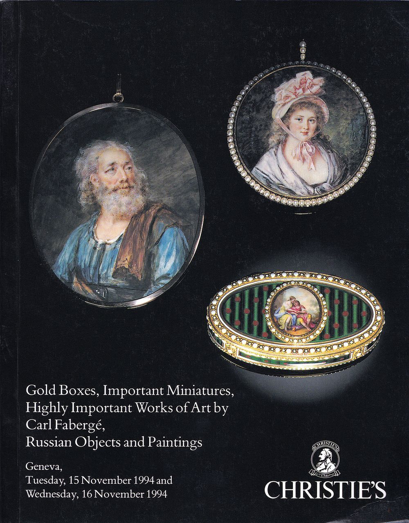Каталог аукциона Christie's, Женева, Золотые шкатулки, портретная миниатюра, шедевры Карла Фаберже, русское декоративно-прикладное искусство и живопись от 15-16 ноября 1994 года
