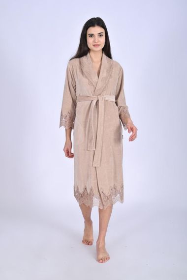 Халат женский велюровый 0519 бежевый NUSA Турция