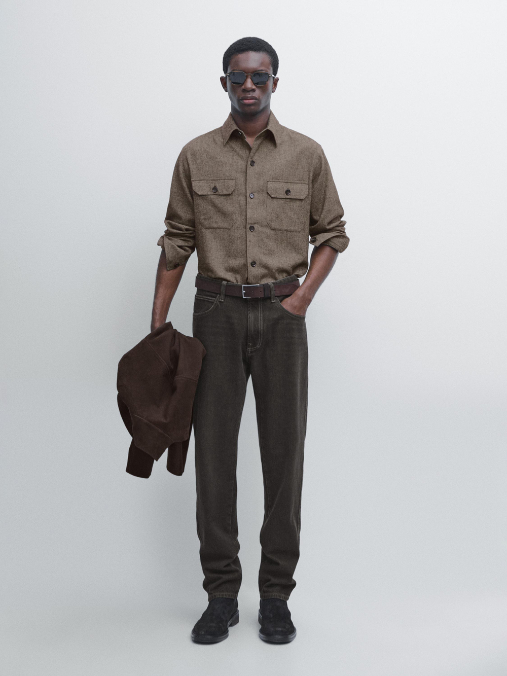 Massimo Dutti Тонкая кашемировая куртка с карманами, коричневый