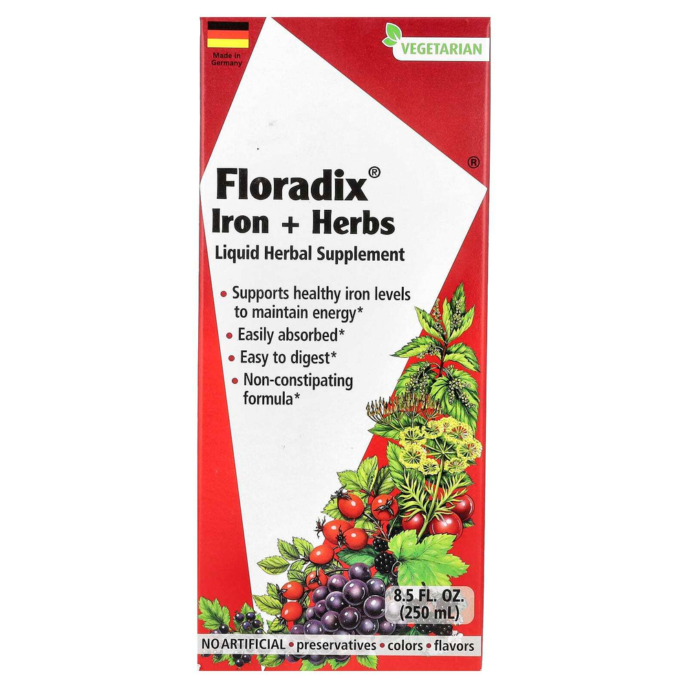 Floradix, Floradix®, железо и травы, жидкая формула с железом и витаминами, 250 мл (8,5 жидк. Унции)