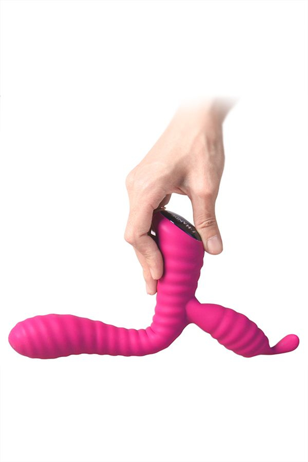 Розовый ребристый вибратор с клиторальным стимулятором S-HANDE Moonlight - 21,1 см. (Цвет: розовый)