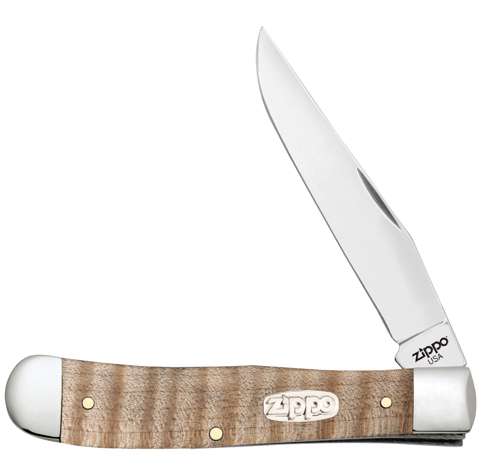 Фото нож перочинный ZIPPO Natural Curly Maple Wood Trapper 105 мм нержавеющая сталь рукоять из натуральной кости цвета древесины кудрявого клёна ЗАЖИГАЛКА ZIPPO 207 В ПОДАРОК в фирменной коробке