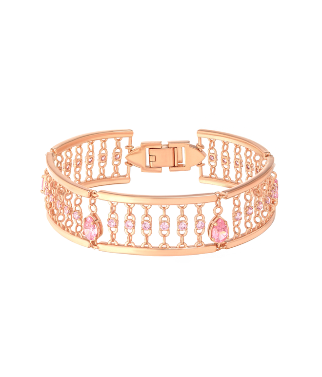 Браслет широкий из серебра со вставками из розовых фианитов