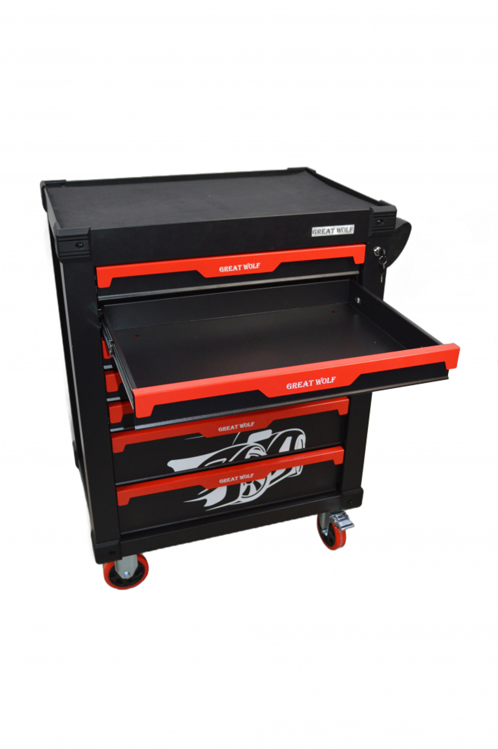 Инструментальная тележка GW-7ST Black (Great Wolf) 7 ящиков, увеличенные колеса с тормозом, ЦЗ, усиленная