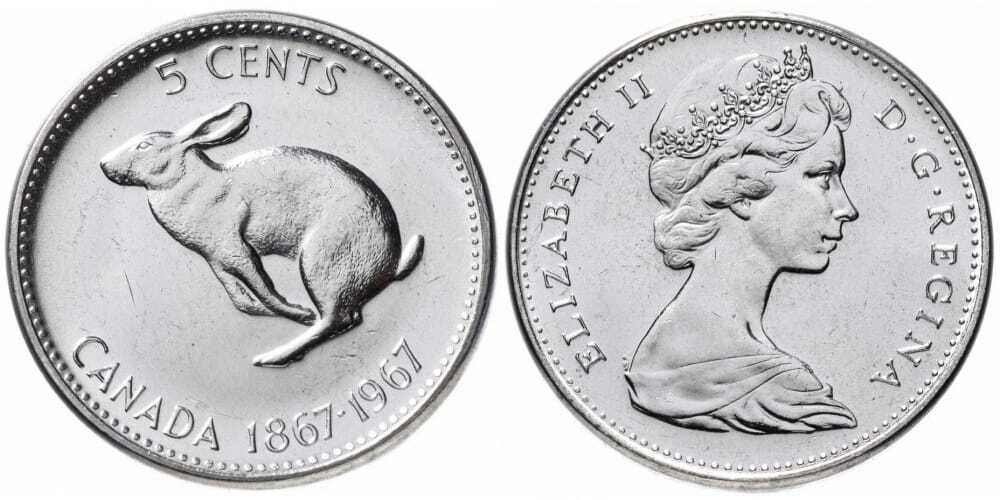 Канада 5 центов, 1967 100 лет Конфедерации Канада UNC