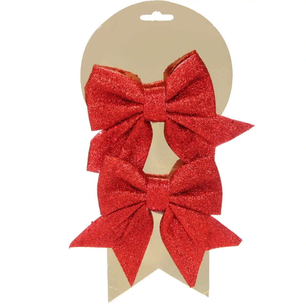 Бант на ёлку «Яркий праздник» 12*14 см (набор 2 шт), Красный