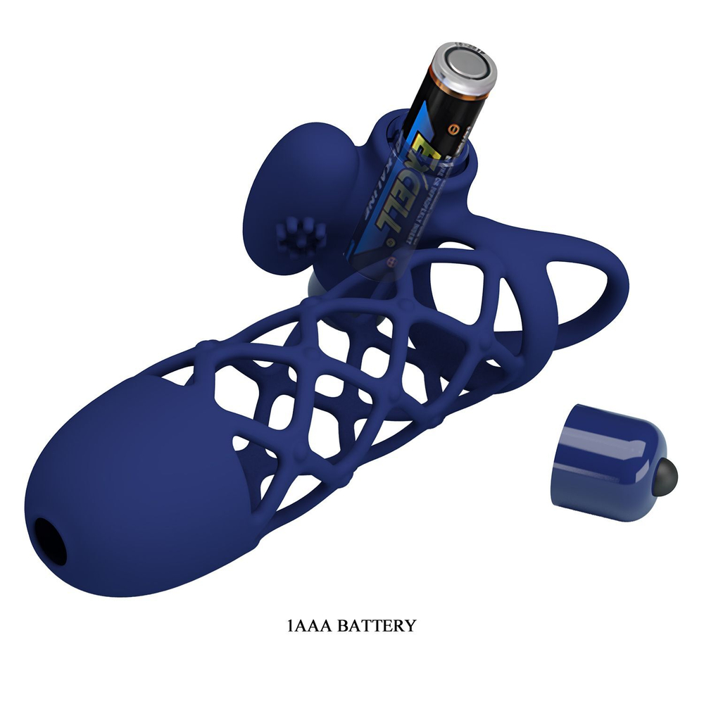 Синяя насадка на пенис Powerful Ring - 13,5 см. (Цвет: синий)