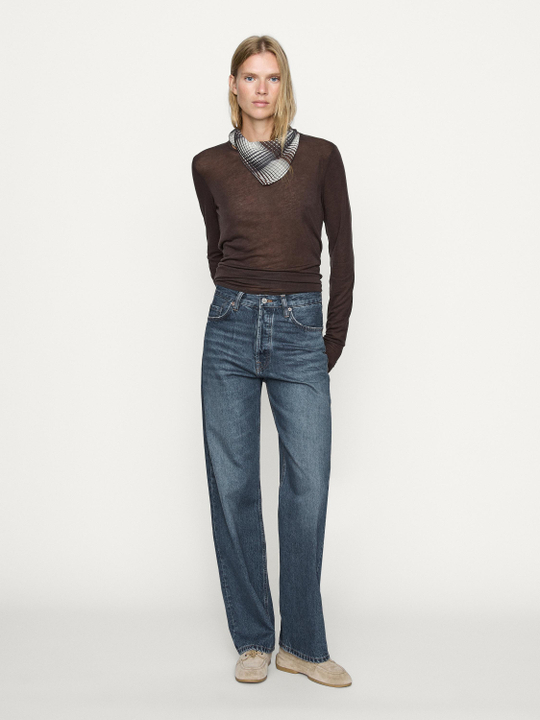 Massimo Dutti Прямые джинсы с высокой талией, средне-синий