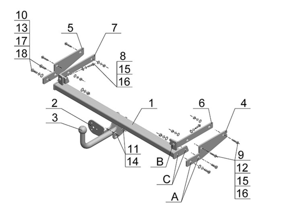Фаркоп для Renault Symbol седан 1998-2008 Тип шара: A. Нагрузки: 1150/75 кг, RN 04