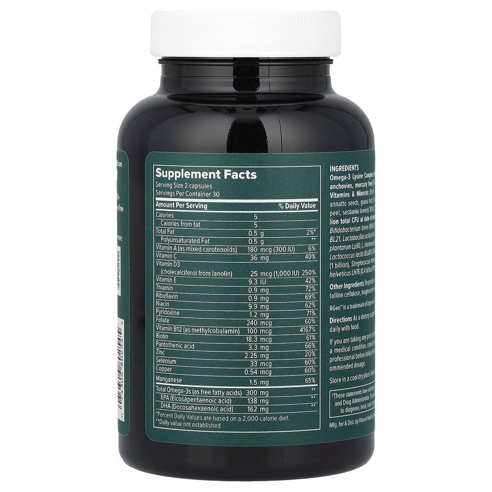 Vibrant Health, Trilogy ™, комплексная добавка 3 в 1 для ежедневного приема, 60 капсул