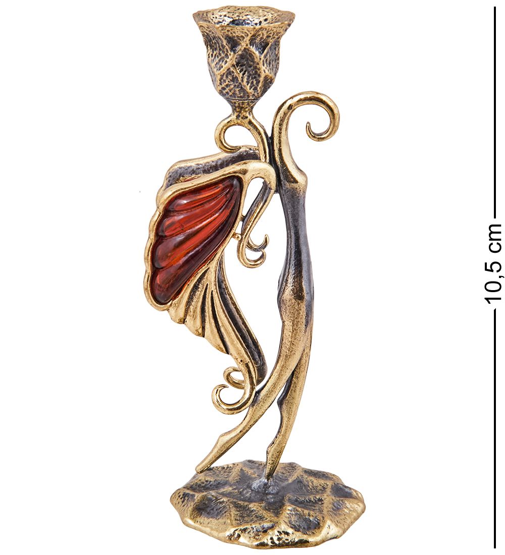 Народные промыслы AM-3913 Подсвечник «Мотылек» (латунь, янтарь)