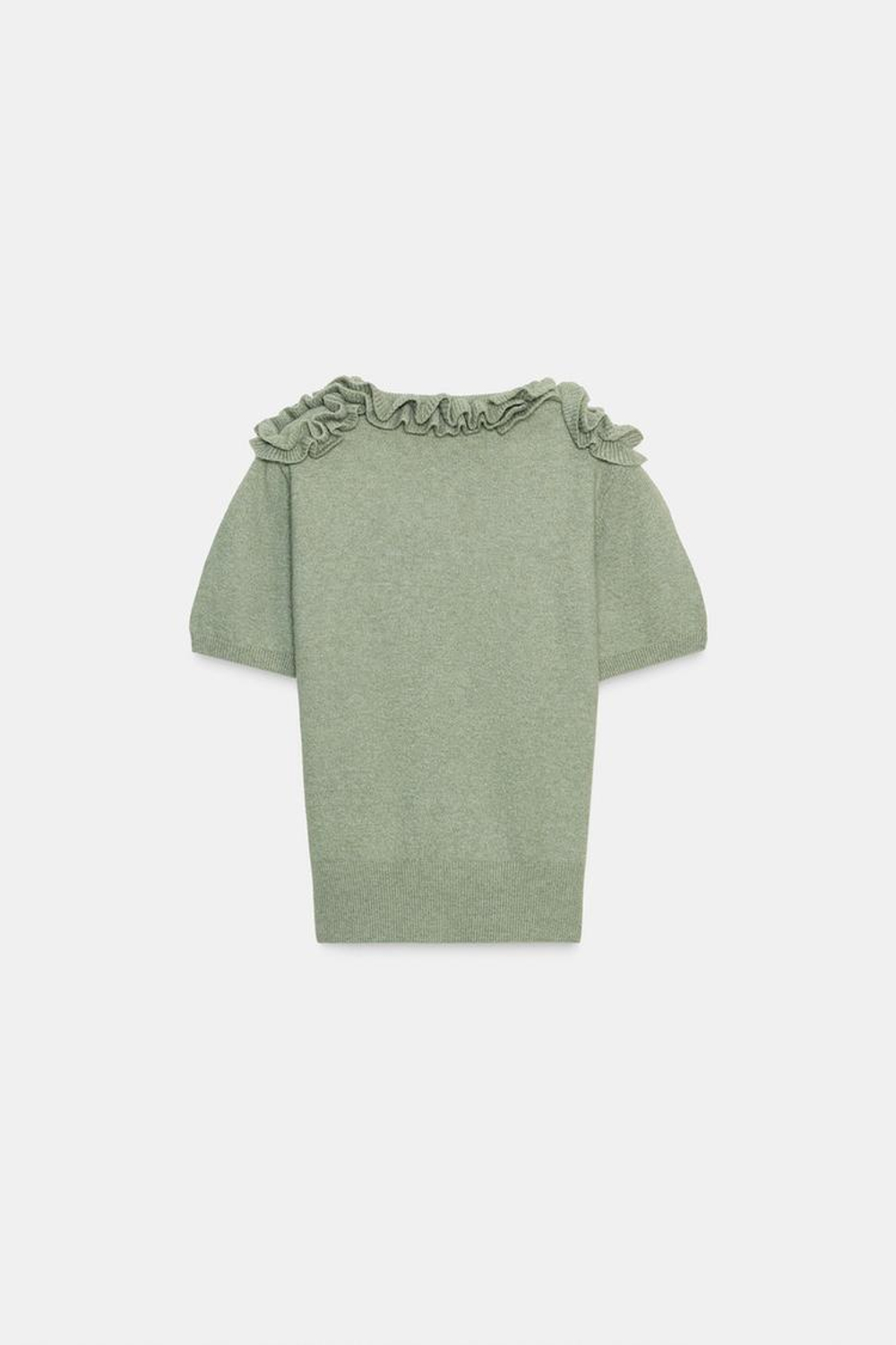 ZARA СВИТЕР С КОРОТКИМИ РУКАВАМИ И ЦВЕТОЧНЫМ УЗОРОМ, ЦВЕТ МХА