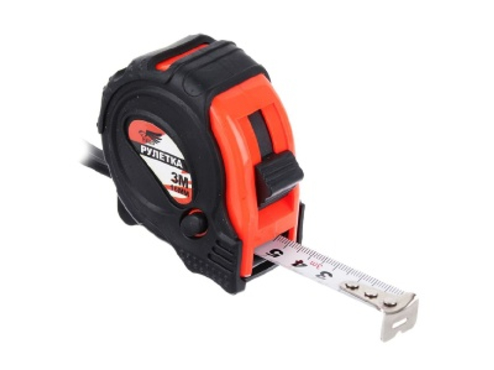 Рулетка 3м*16мм РОКОТ с обрезиненным корпусом, 3 фиксатора