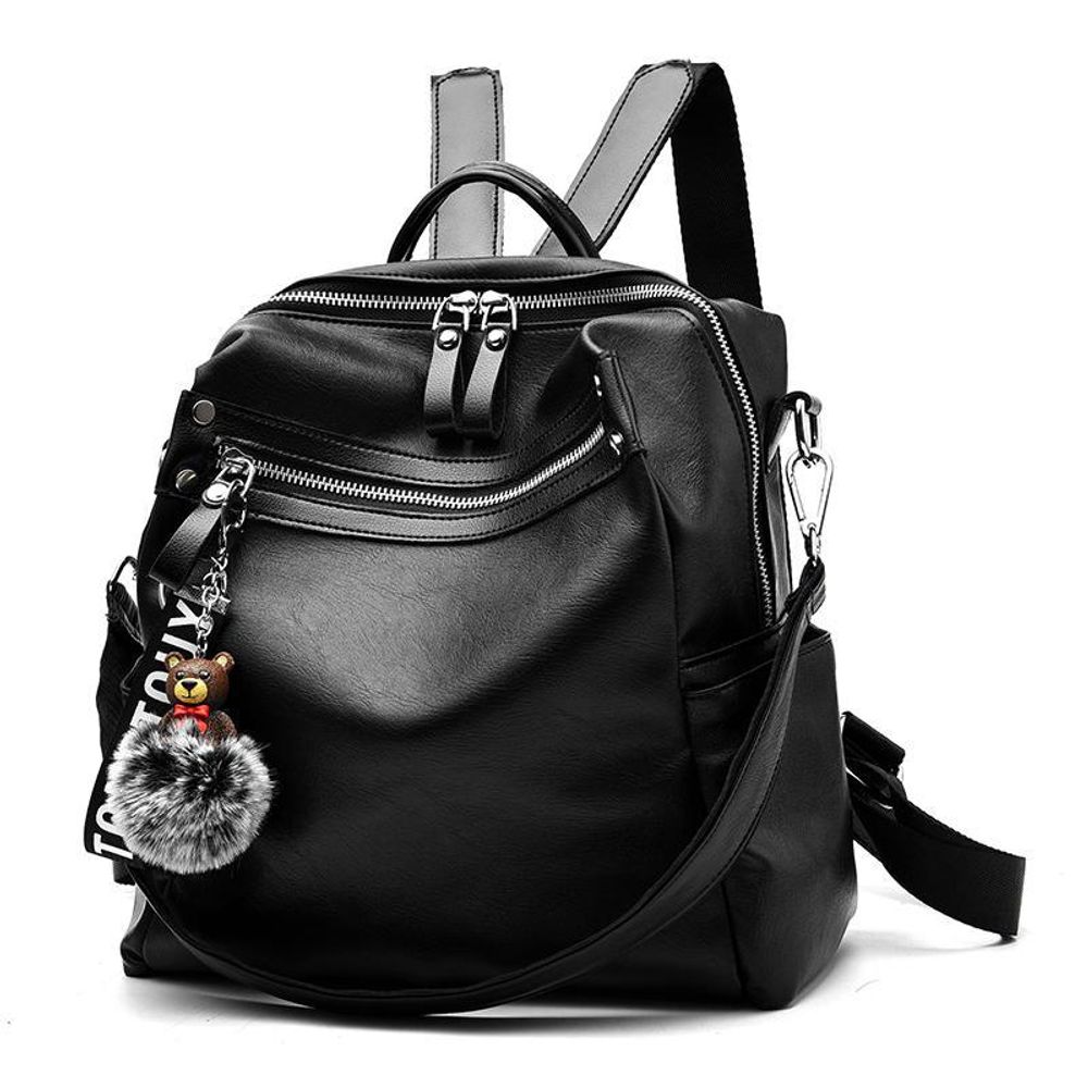 Средний стильный женский повседневный рюкзак 28х31х12 см черного цвета из экокожи 4096-1