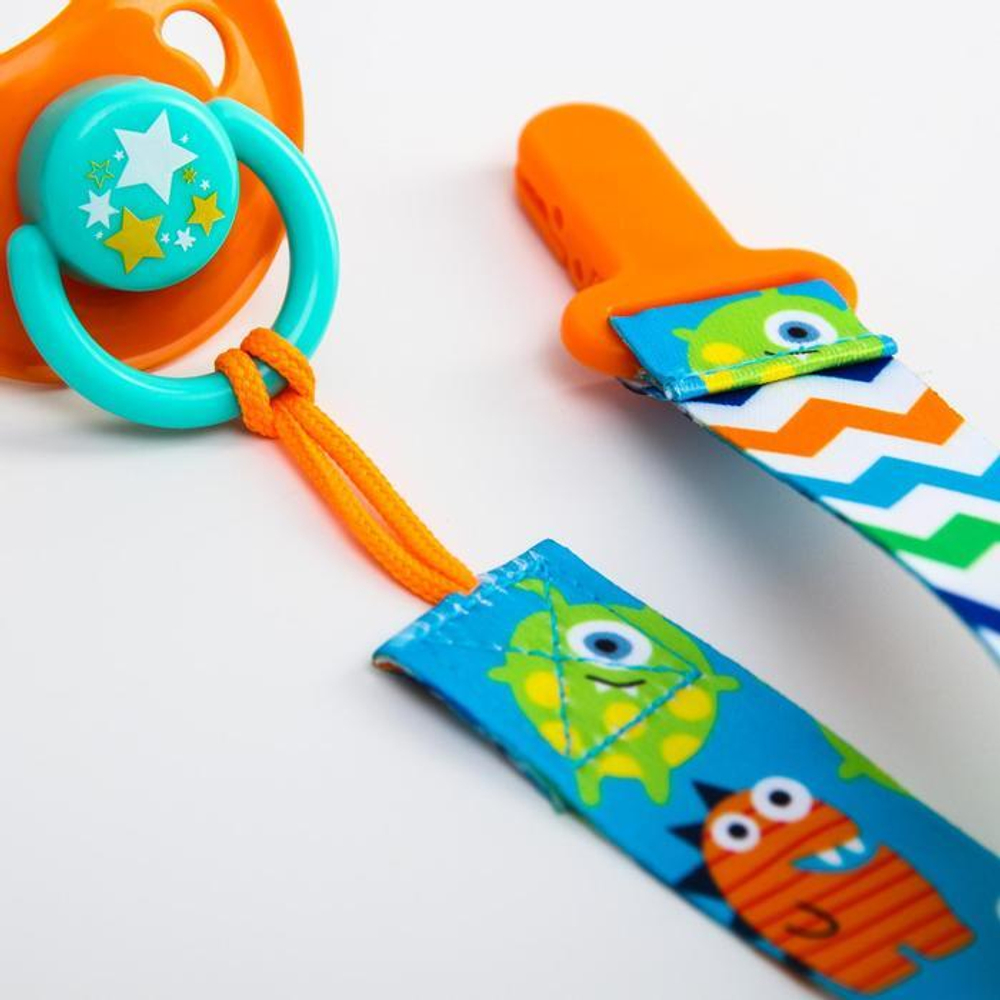 5421484 Держатель для соски - пустышки на ленте «Монстрики»