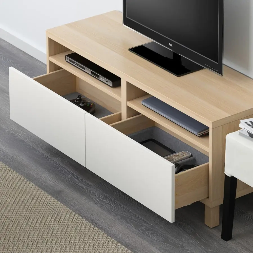 Тумба под ТВ с ящиками - IKEA BESTÅ/BESTA/БЕСТО ИКЕА, 42х48х120 см, белый/под беленый дуб
