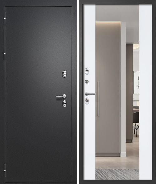 Входная дверь FlyDoors Айварс ТЕРМО ЗЕРКАЛО Чёрный букле - Velluto Bianco