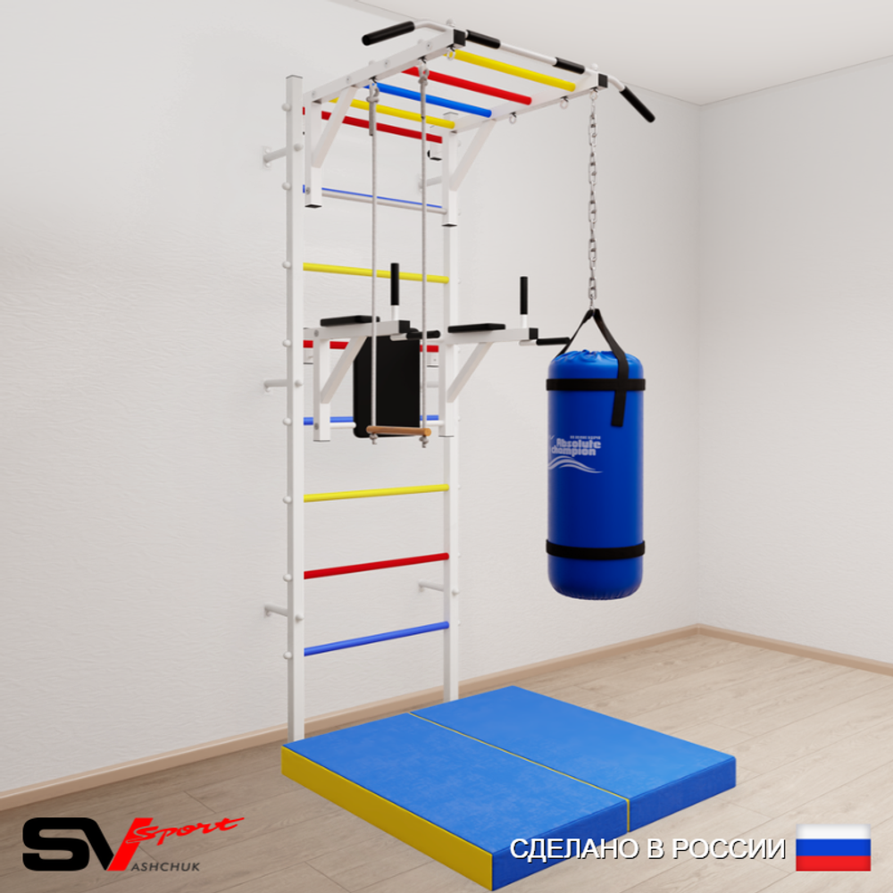 Шведская стенка Sv Sport 5435 (Турник рукоход/Брусья/Трапеция/Цепь/Мешок 15кг/Мат 1м)