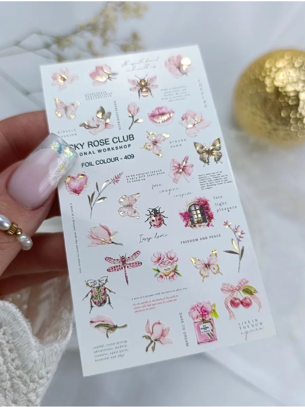 Lucky Rose Слайдеры наклейки для длинных ногтей 409