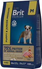 Корм для собак сухой BRIT PREMIUM с курицей для щенков "Dog Puppy and Junior Medium", 8кг