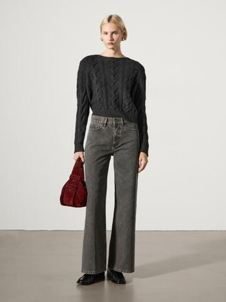 Massimo Dutti Джинсы из хлопка и широкими штанинами, хаки