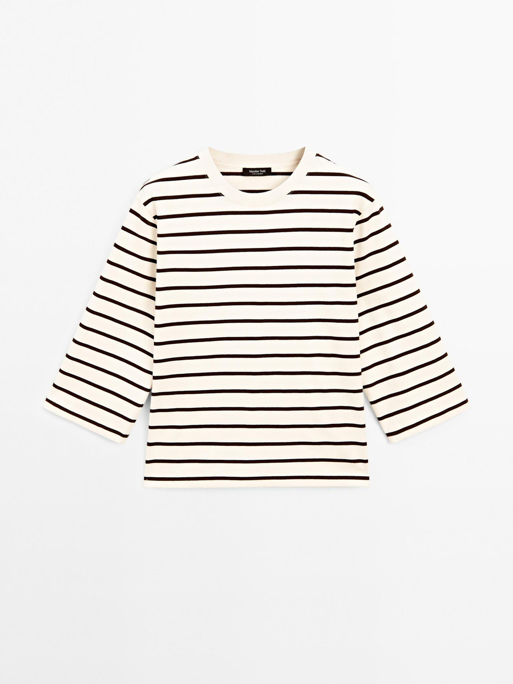 Massimo Dutti Футболка в полоску с рукавом 3/4, натуральный, кремовый