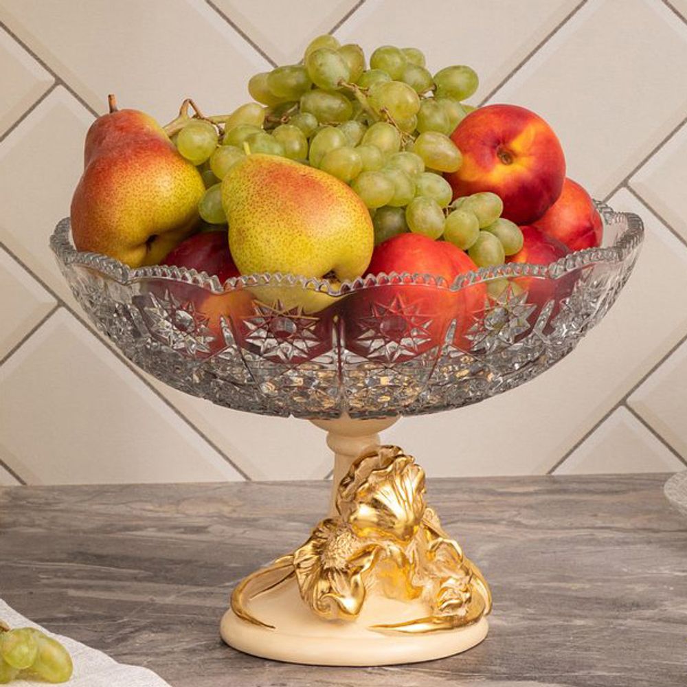 Фруктовница-конфетница Ирис Визир со стеклянной чашей 7373 Айвори