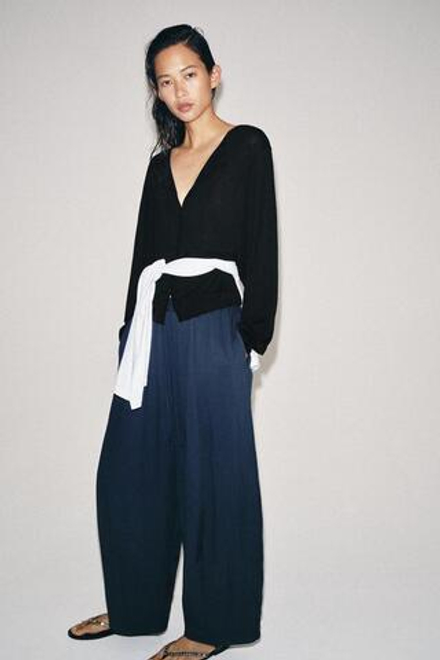 ZARA БРЮКИ BARREL — ZW COLLECTION, ЧЕРНИЛЬНО-СИНИЙ