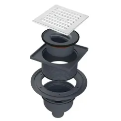 Трап вертикальный BETTOSERB Superior Quadro с металлической решеткой с пластиковым прямым выпуском 50мм 150*150мм 40996