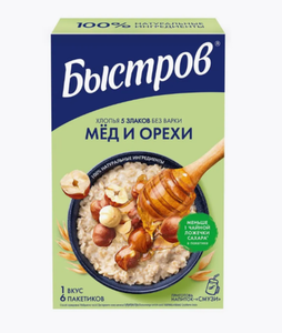 КАША БЫСТРОВ 5 ЗЛАКОВ МЕД И ОРЕХ 240ГР