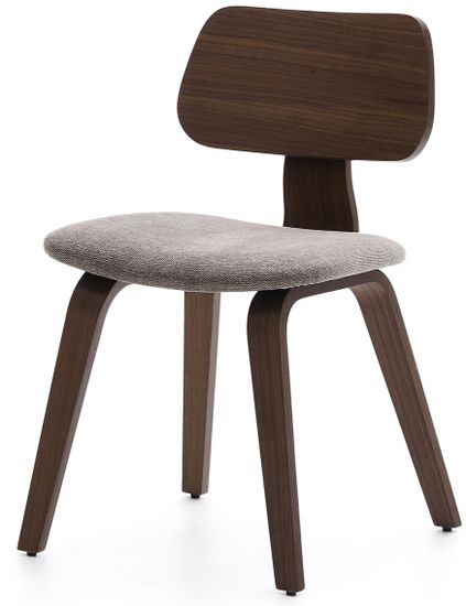 Стул Gena из бежевого шенилла с каркасом из шпона ореха и каучукового дерева