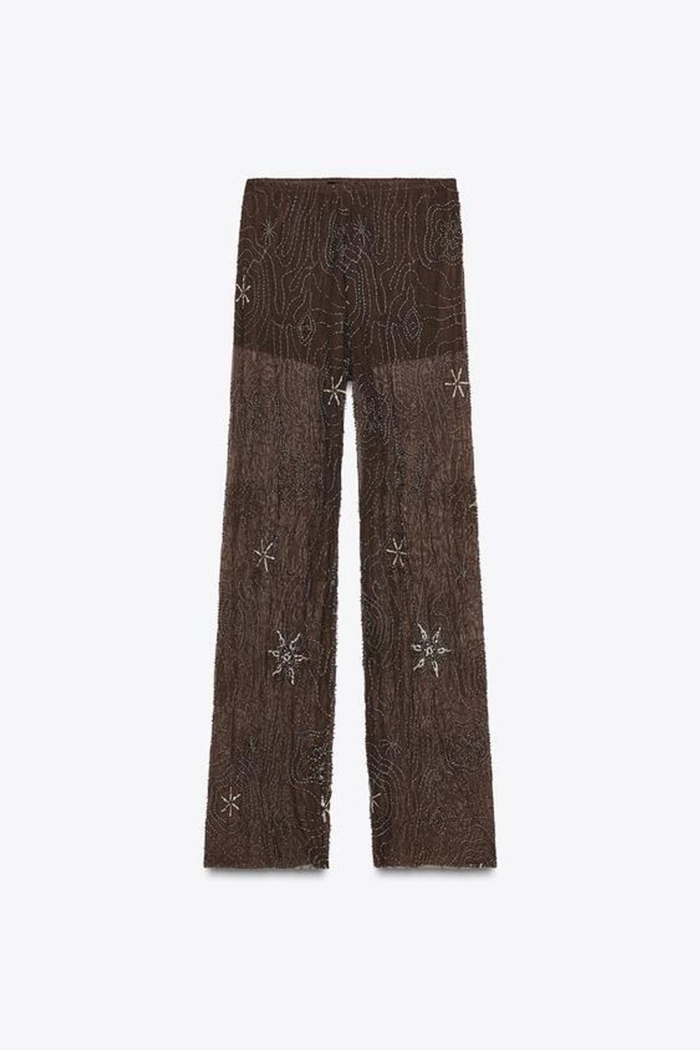 ZARA БРЮКИ С БУСИНАМИ И ПАЙЕТКАМИ, ШОКОЛАДНЫЙ