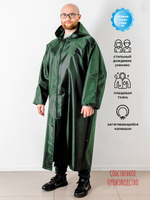 Плащ-дождевик с капюшоном мужской, женский на молнии, удлиненный, ЧЕБПРО, размер 50-58,100% полиэстер, темно-зеленый, Арт. ДОУД