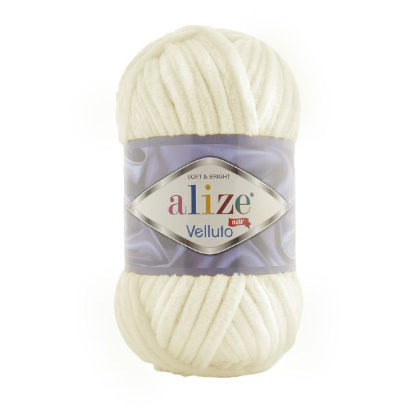 Пряжа Alize (Ализе) Velluto / уп.5 мот. по 100 г, 68м, 062 светло-молочный A