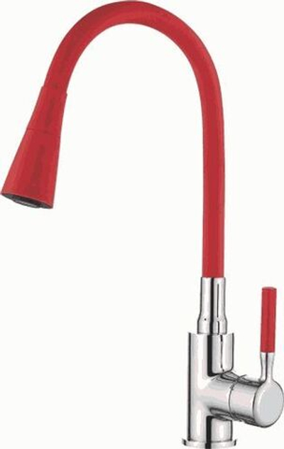 смеситель кухня LEDEME, силиконовый излив, красный+хром , L4199-1