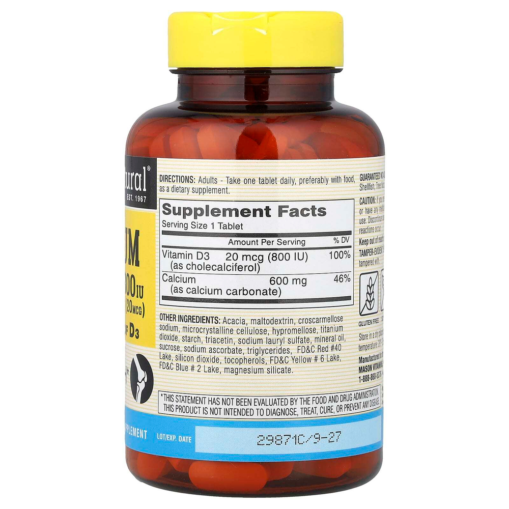 Mason Natural, кальций с витамином D3, 200 таблеток