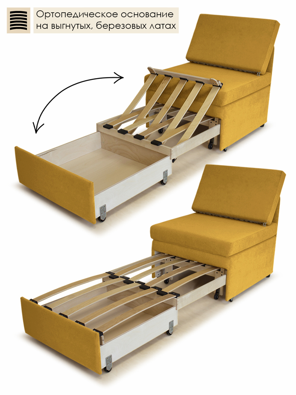 Кресло-кровать "Миник" 70 см, велюр Dream Yellow