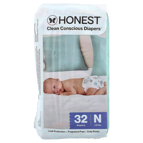 The Honest Company, Clean Conscious Diapers® для новорожденных, &lt;10 фунтов, превыше всего, 32 подгузника