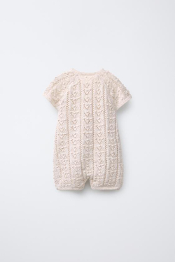 ZARA ТРИКОТАЖНЫЙ КОМБИНЕЗОН, СВЕТЛО-БЕЖЕВЫЙ