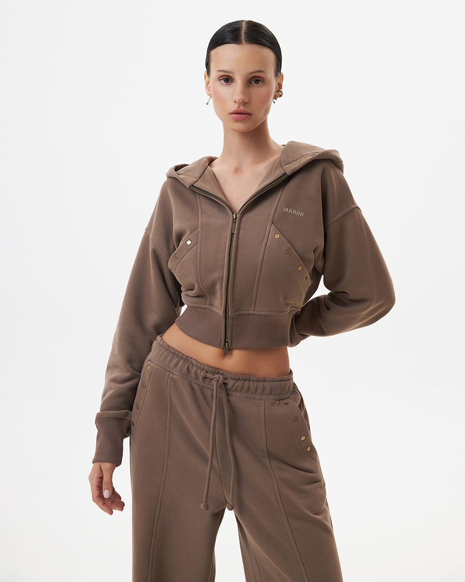 BROWN CROPPED HOODIE