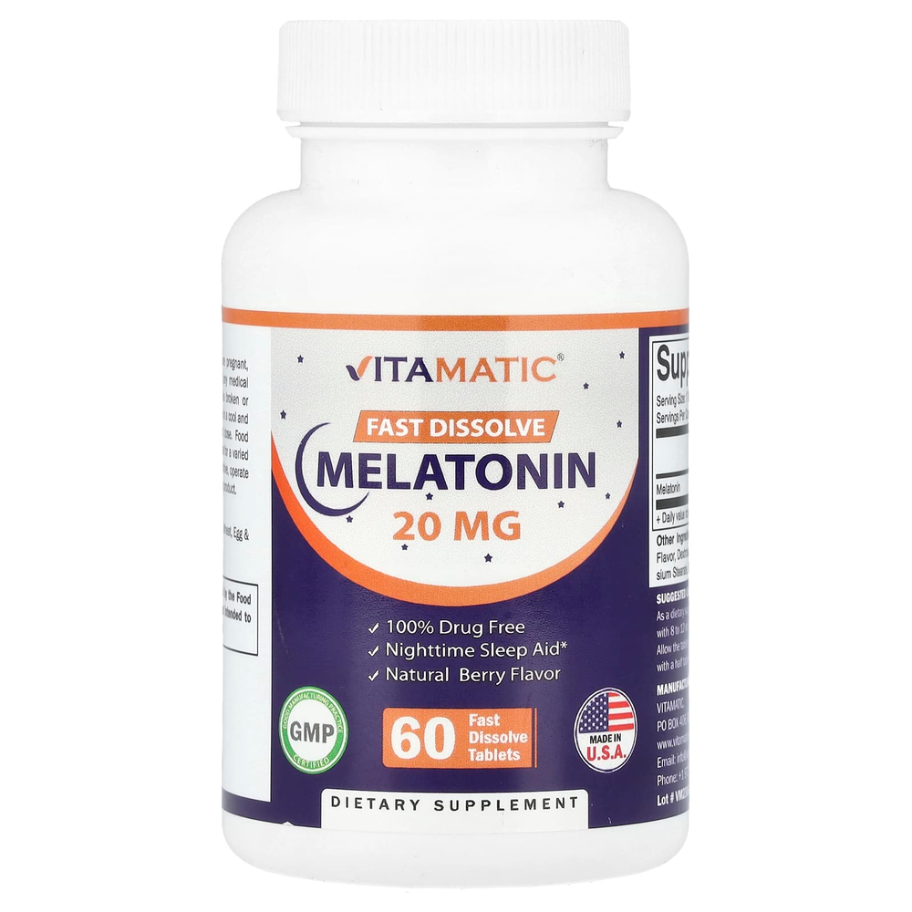 Vitamatic, Жидкий мелатонин, натуральные ягоды, 20 мг, 59 мл (2 жидк. Унции)