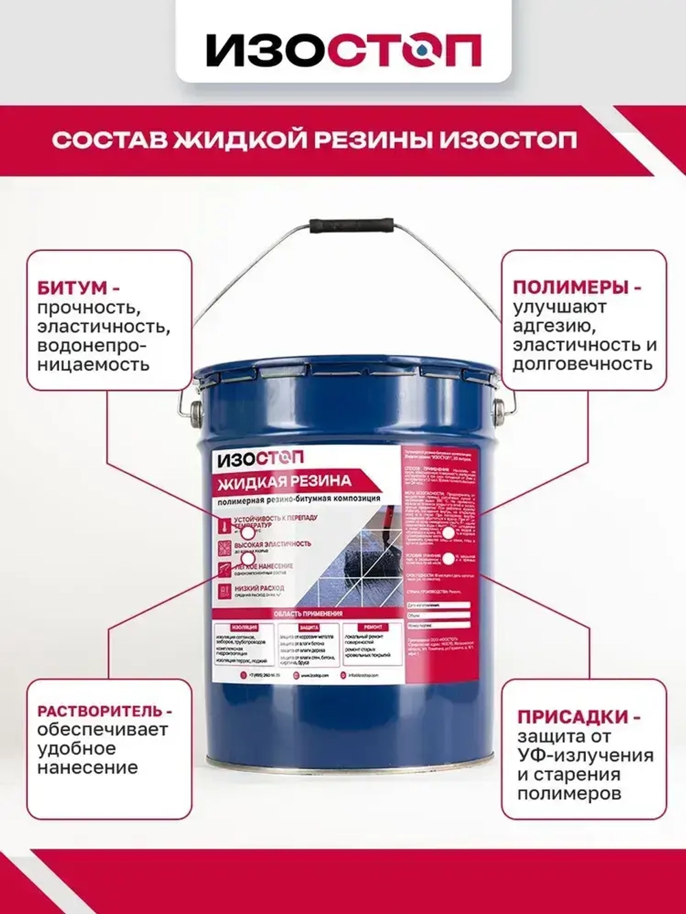 Жидкая резина "Гидроизол ПБК "IZOSTOP", ведро 20 литров