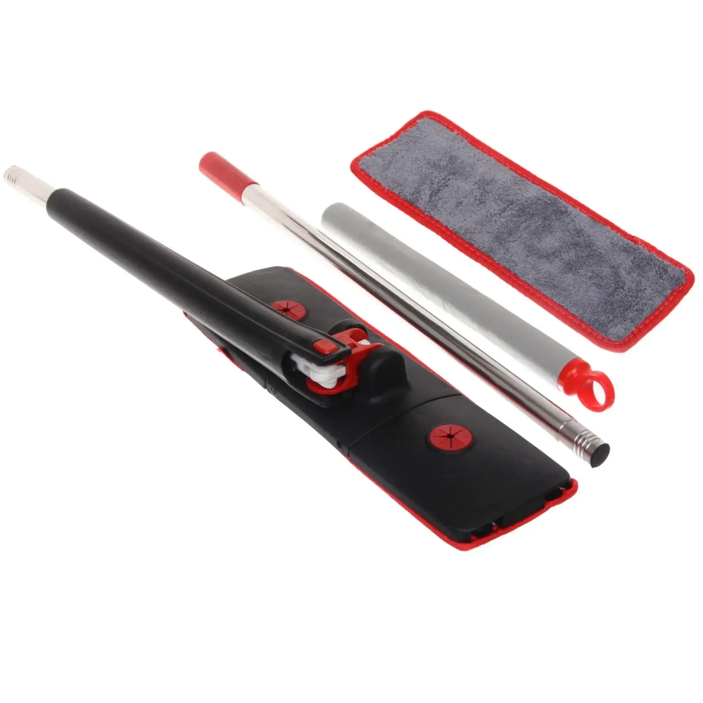 Швабра с отжимом, ручка 125 см цвет черный в комплекте две насадки